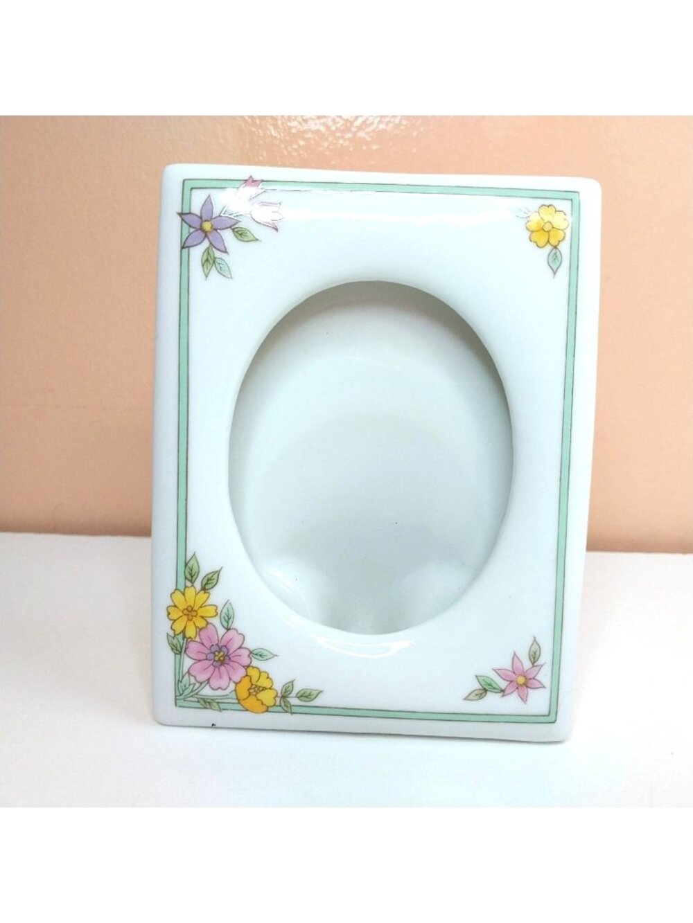 Vintage Ceramic Floral Picture Frame White Pastel Flowers Japan 3" x 4"